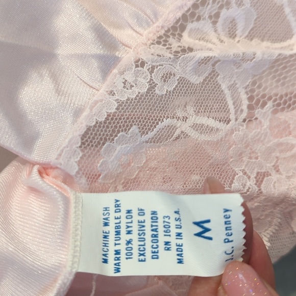 Vintage Maxi JCPenney Light Pink Gown Slip Dress Lace Nylon Y2K Fairy Semi Sheer - Picture 14 of 14